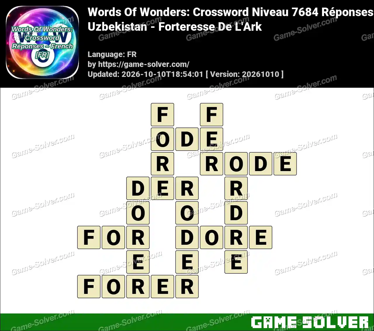 Words Of Wonders: Crossword Niveau 7684 Réponses – Uzbekistan – Forteresse De L’Ark